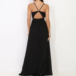 Outlet La Modeuse Robe longue à décolleté drapé Noir