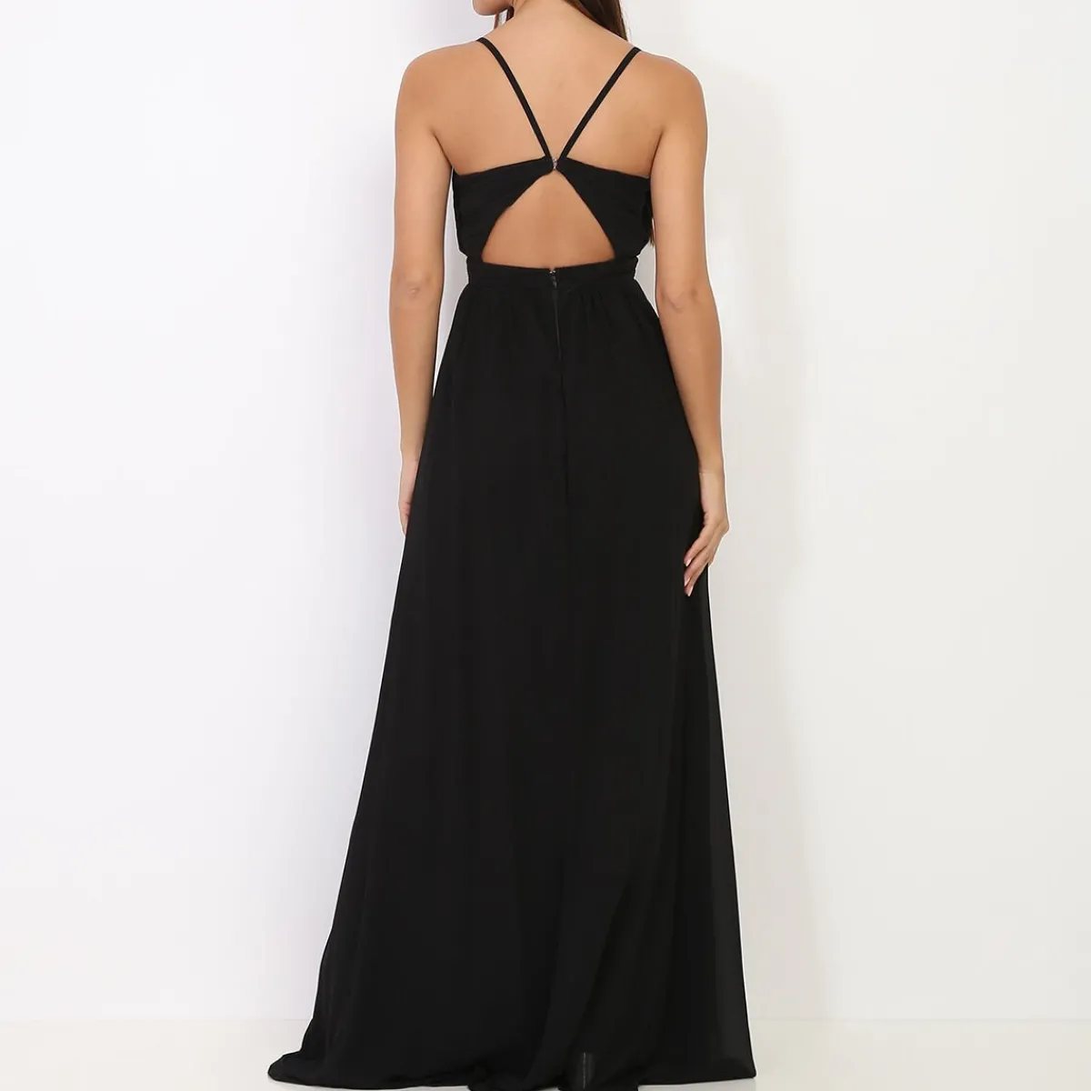 Outlet La Modeuse Robe longue à décolleté drapé Noir