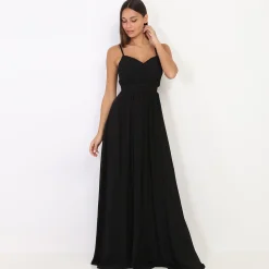 Outlet La Modeuse Robe longue à décolleté drapé Noir