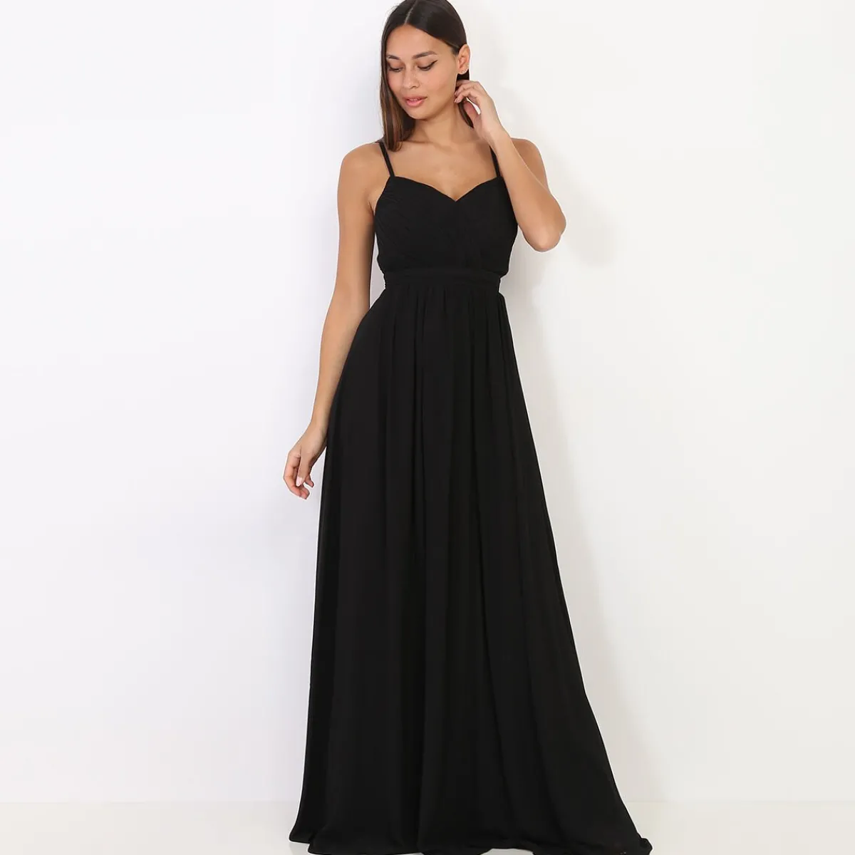 Outlet La Modeuse Robe longue à décolleté drapé Noir