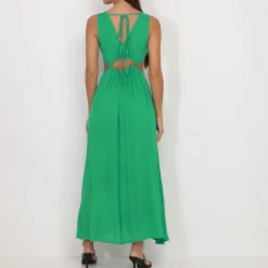 Clearance La Modeuse Robe longue à découpes et fentes Vert
