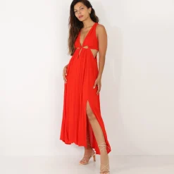 Hot La Modeuse Robe longue à découpes et fentes Rouge