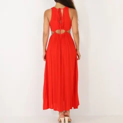 Hot La Modeuse Robe longue à découpes et fentes Rouge
