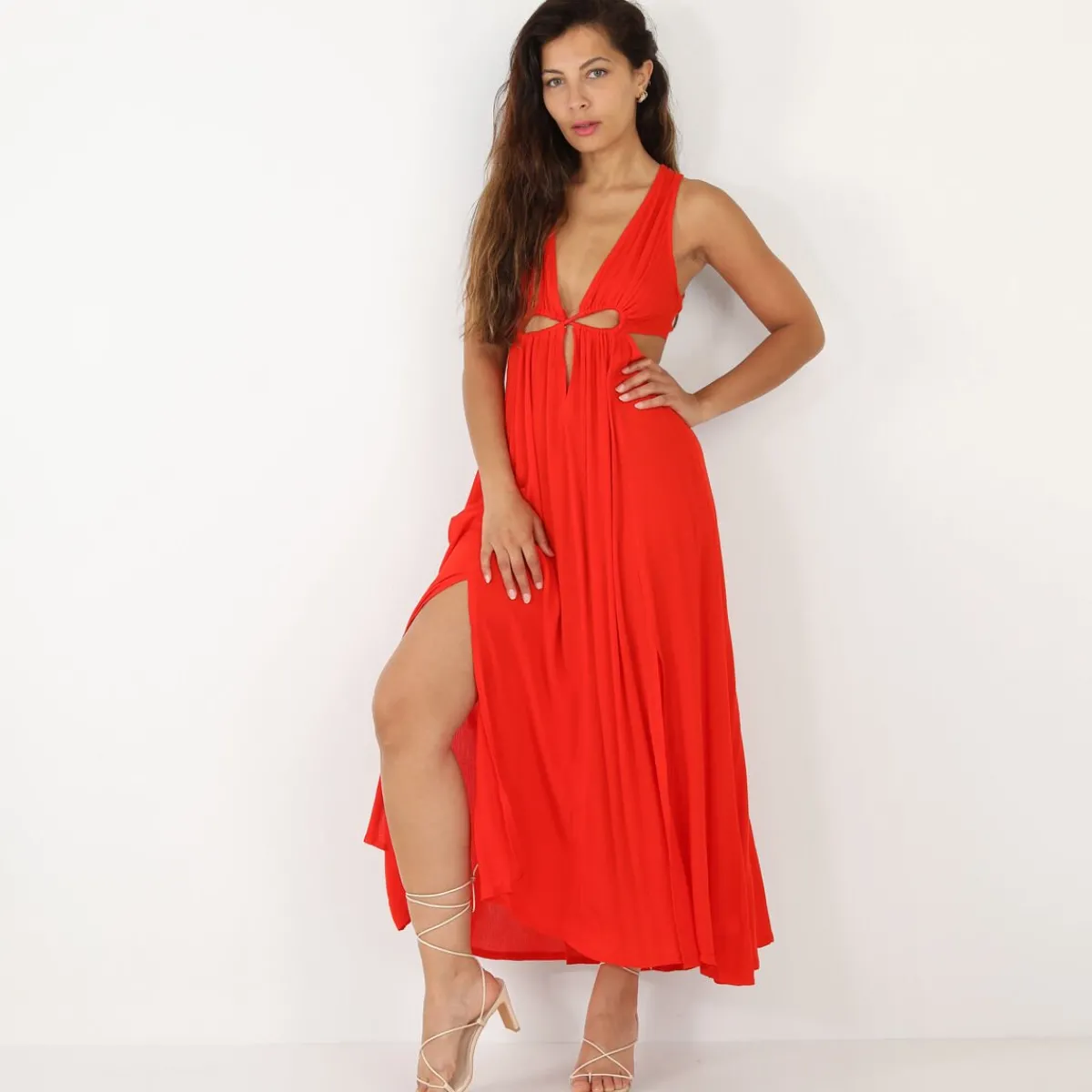 Hot La Modeuse Robe longue à découpes et fentes Rouge