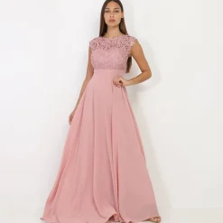 Outlet La Modeuse Robe longue à dentelle VieuxRose