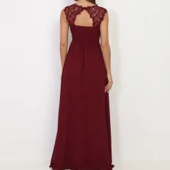 Online La Modeuse Robe longue à dentelle Bordeaux
