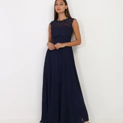 Clearance La Modeuse Robe longue à dentelle BleuMarine