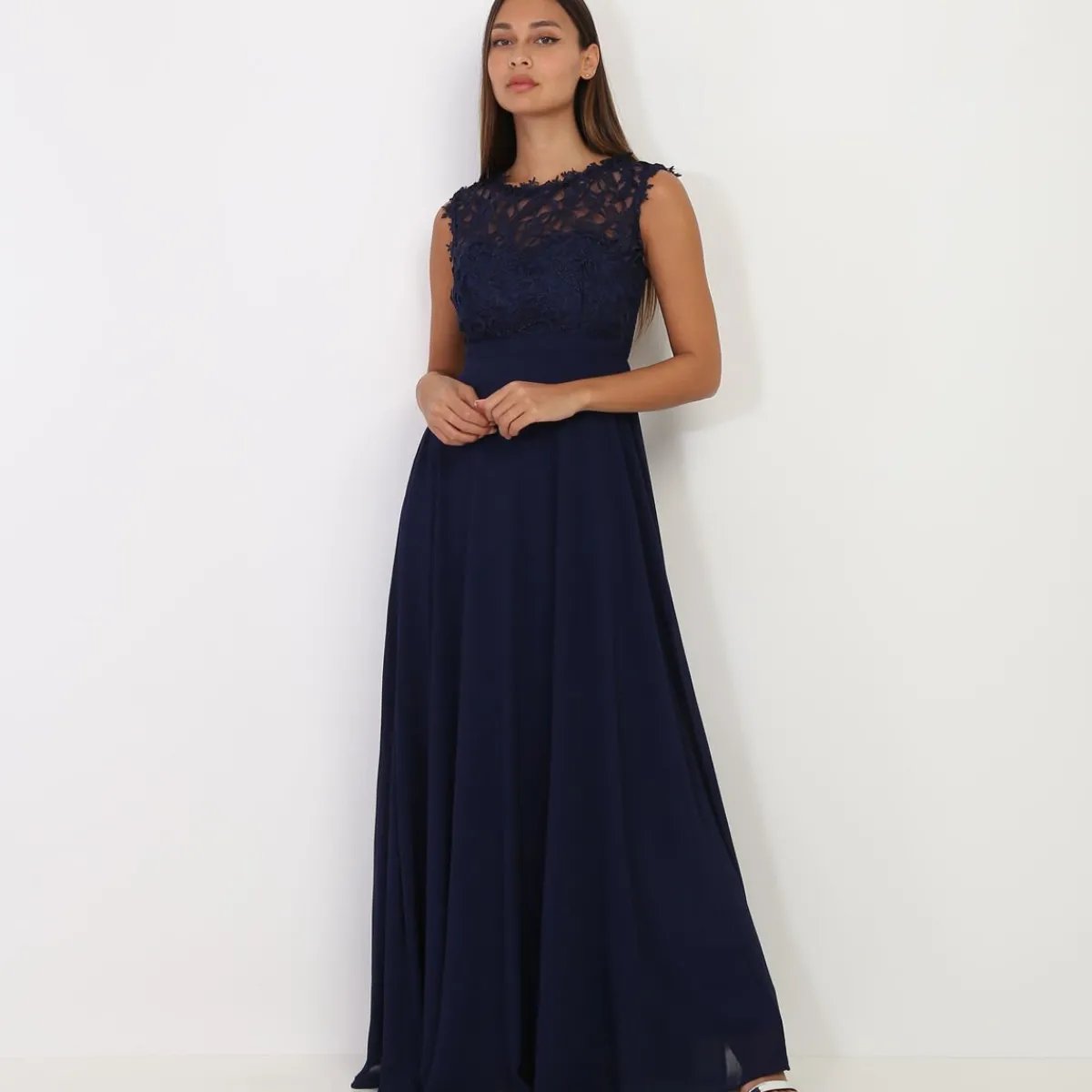 Clearance La Modeuse Robe longue à dentelle BleuMarine