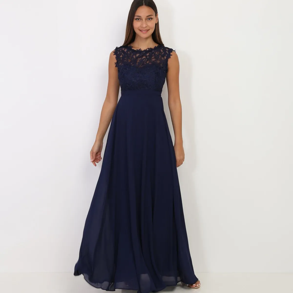 Clearance La Modeuse Robe longue à dentelle BleuMarine