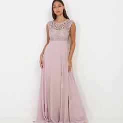 New La Modeuse Robe longue à dentelle Taupe