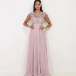 New La Modeuse Robe longue à dentelle Taupe