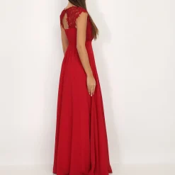 Hot La Modeuse Robe longue à dentelle Rougefoncé