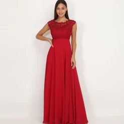 Hot La Modeuse Robe longue à dentelle Rougefoncé