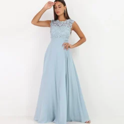 New La Modeuse Robe longue à dentelle Bleuciel