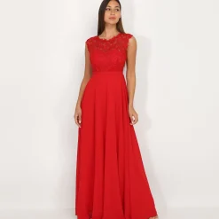 Online La Modeuse Robe longue à dentelle Rouge