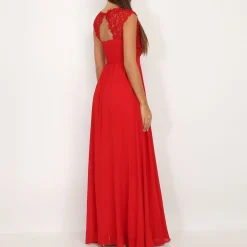 Online La Modeuse Robe longue à dentelle Rouge