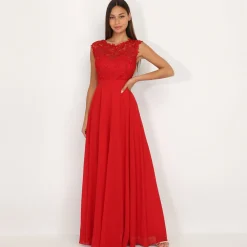 Online La Modeuse Robe longue à dentelle Rouge