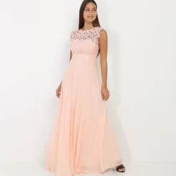 Discount La Modeuse Robe longue à dentelle Rose