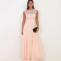 Discount La Modeuse Robe longue à dentelle Rose