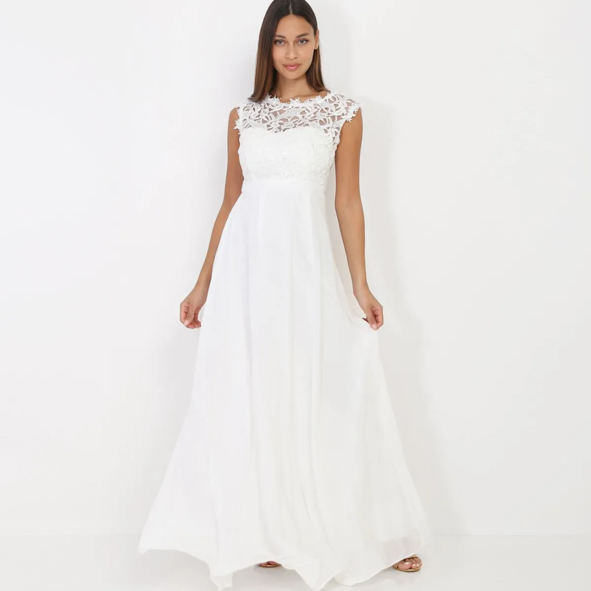 Online La Modeuse Robe longue à dentelle Blanc