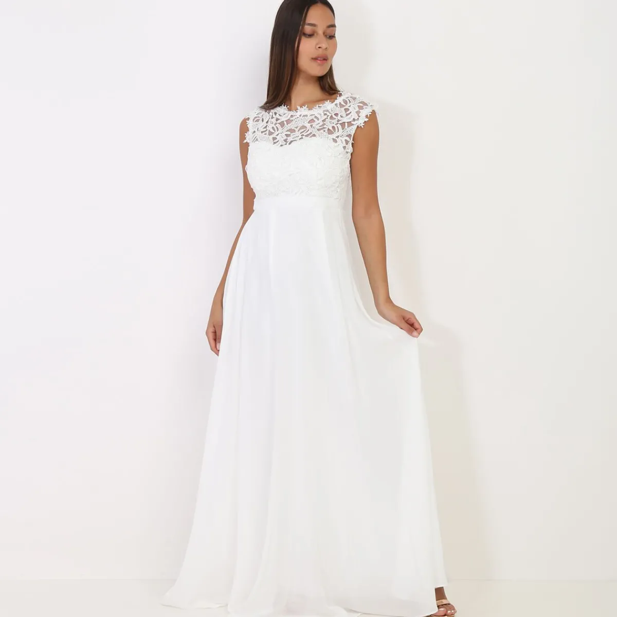 Online La Modeuse Robe longue à dentelle Blanc