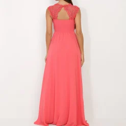 La Modeuse Robe longue à dentelle Corail