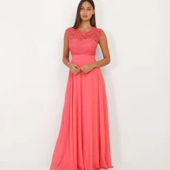 La Modeuse Robe longue à dentelle Corail