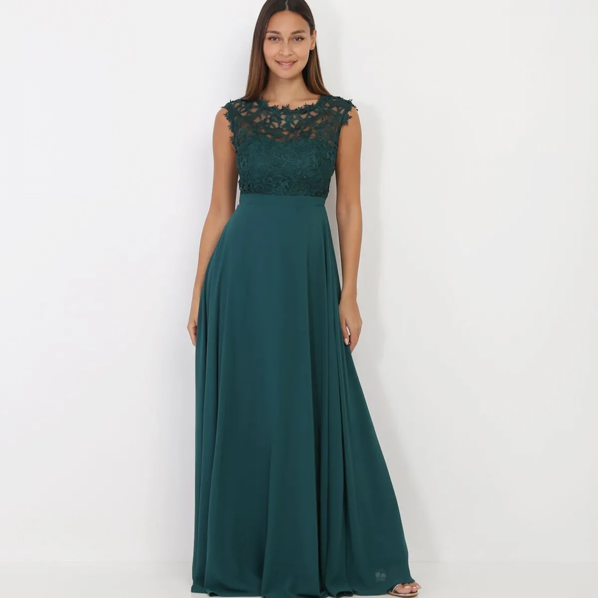 Clearance La Modeuse Robe longue à dentelle grandes tailles Vert
