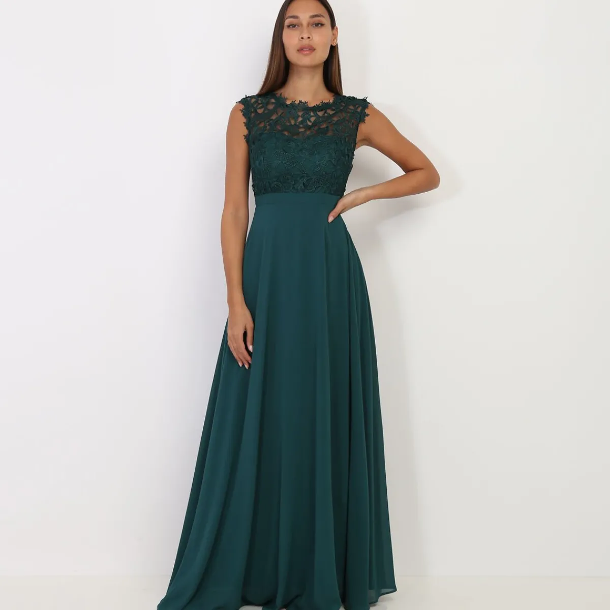 Clearance La Modeuse Robe longue à dentelle grandes tailles Vert