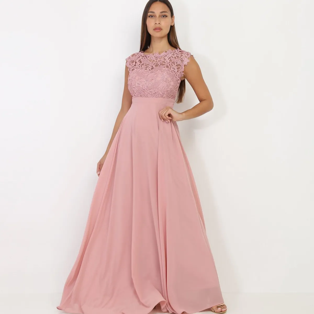 Hot La Modeuse Robe longue à dentelle grandes tailles VieuxRose