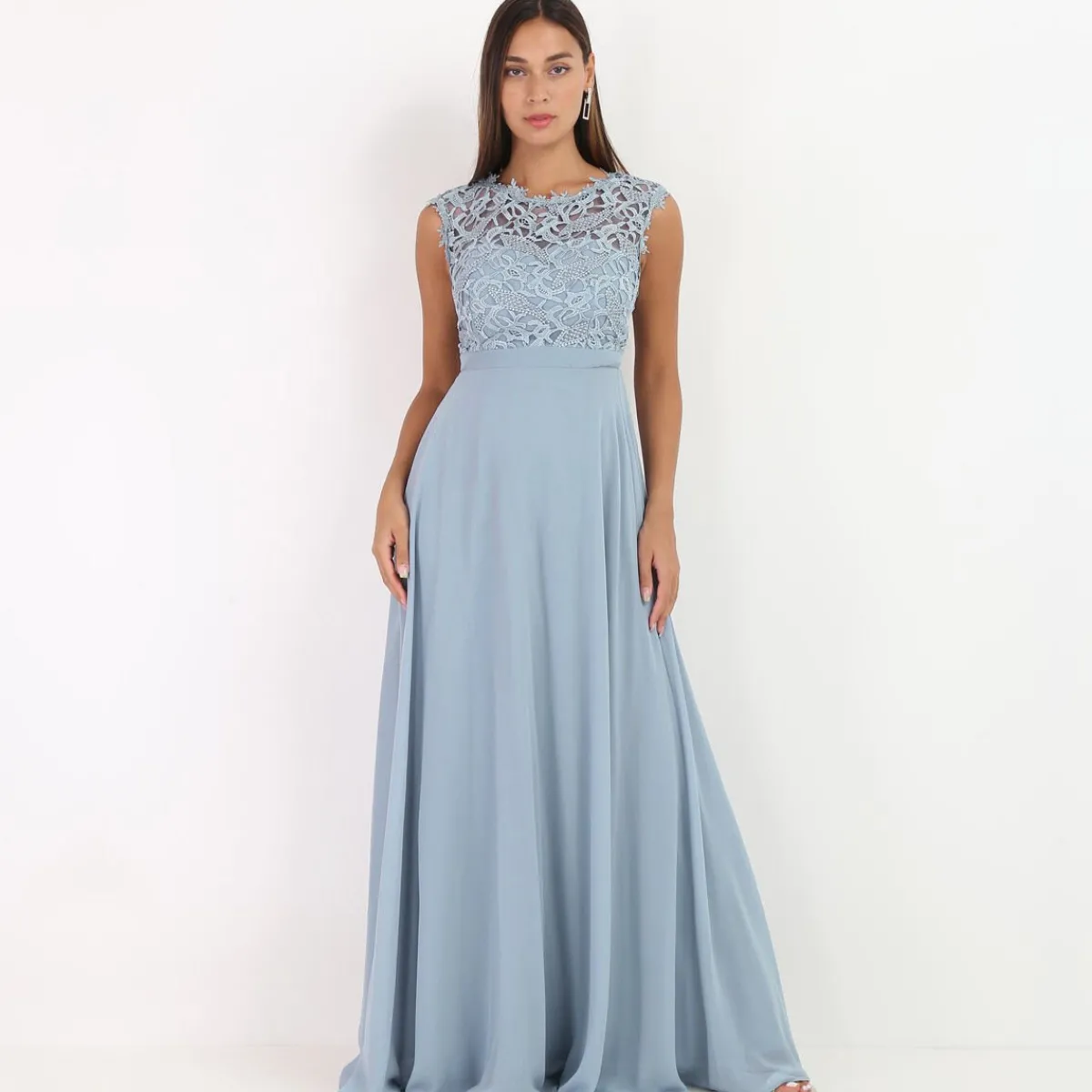 New La Modeuse Robe longue à dentelle grandes tailles BleuGivré