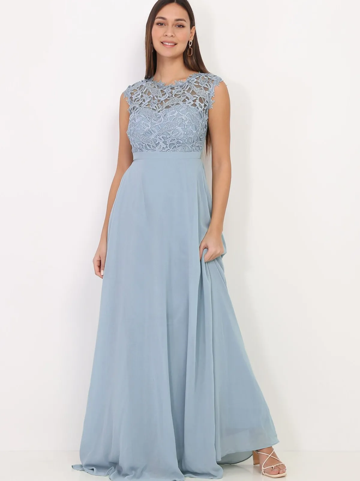 New La Modeuse Robe longue à dentelle grandes tailles BleuGivré