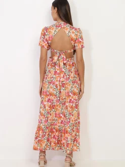 Hot La Modeuse Robe longue à fleurs avec découpes Blanc