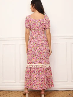 Best La Modeuse Robe longue à fleurs et détails crochet Rose
