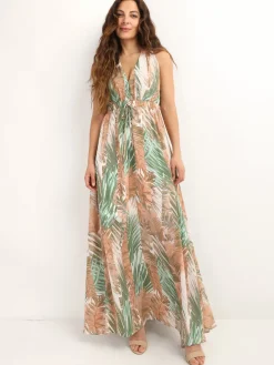 Sale La Modeuse Robe longue à imprimé feuilles Rose