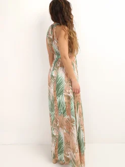 Sale La Modeuse Robe longue à imprimé feuilles Rose