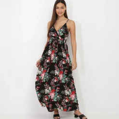 La Modeuse Robe longue à imprimé floral Noir