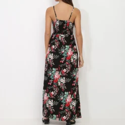 La Modeuse Robe longue à imprimé floral Noir