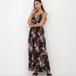 La Modeuse Robe longue à imprimé floral Noir