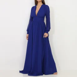 La Modeuse Robe longue à manches ouvertes Bleu