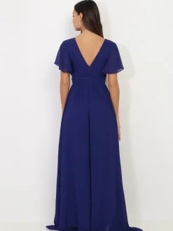 Hot La Modeuse Robe longue à manches papillons Bleu
