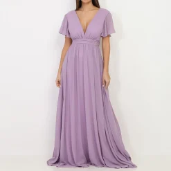 Clearance La Modeuse Robe longue à manches papillons Violet