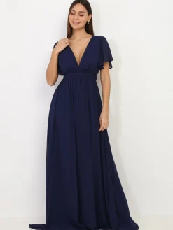 Best La Modeuse Robe longue à manches papillons BleuMarine