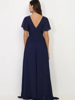 Best La Modeuse Robe longue à manches papillons BleuMarine