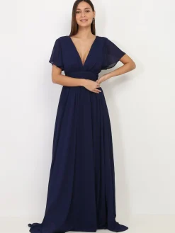 Best La Modeuse Robe longue à manches papillons BleuMarine