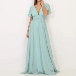 New La Modeuse Robe longue à manches papillons Vertclair