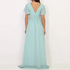 New La Modeuse Robe longue à manches papillons Vertclair