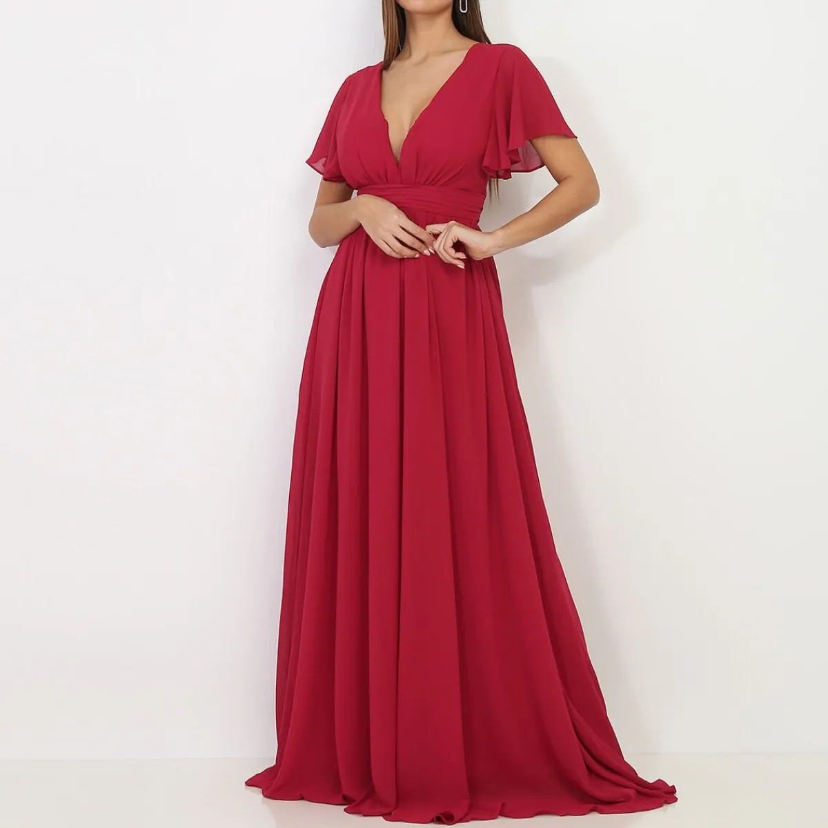 Discount La Modeuse Robe longue à manches papillons Rouge
