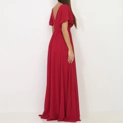 Discount La Modeuse Robe longue à manches papillons Rouge