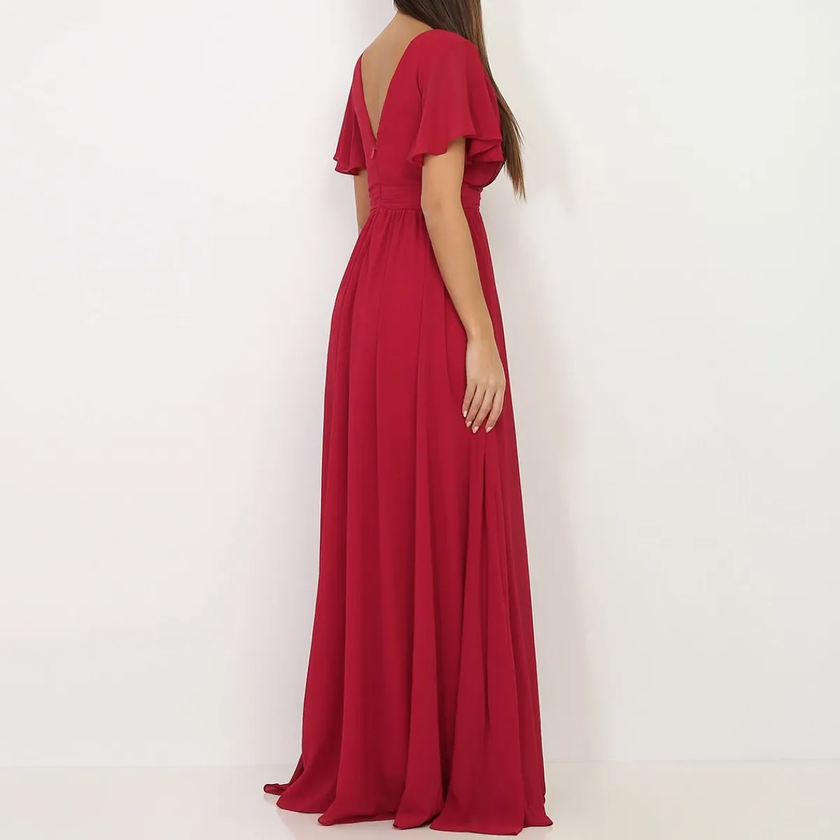 Discount La Modeuse Robe longue à manches papillons Rouge